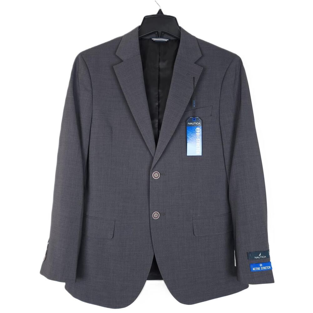 Nautica Mens Modern Fit Suit Jacket Blazer 36S Grey Charcoal Solid Stretch NWT